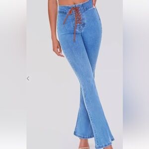 Forever 21 High Rise Slim Fit Lace Up Wide Flare Leg Jeans Women's Size 28